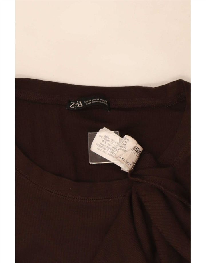 Zara Dame Top Langærmet UK 12 Medium Brun Bomuld