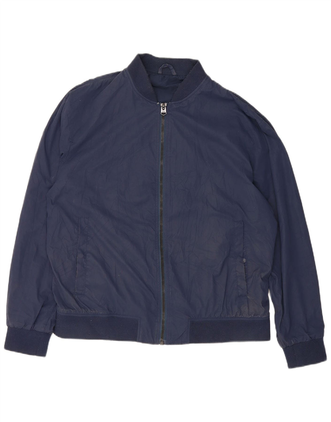 Zara Herre Bomber Jacket UK 42 XL Navy Blue Polyester