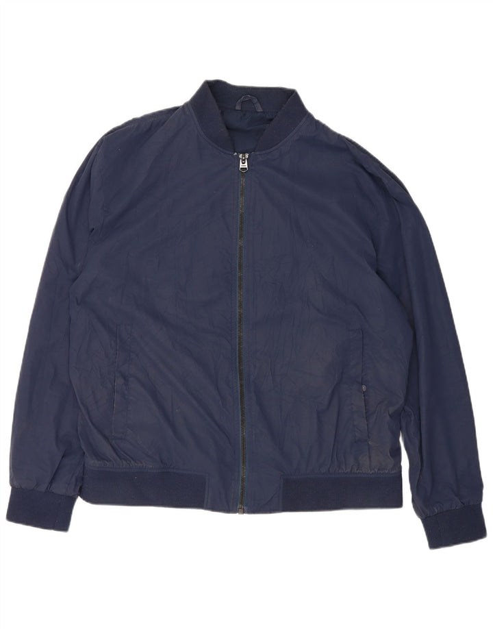 Zara Herre Bomber Jacket UK 42 XL Navy Blue Polyester