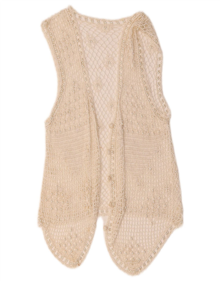 Vintage hæklet vest til kvinder UK 10 Small Off White