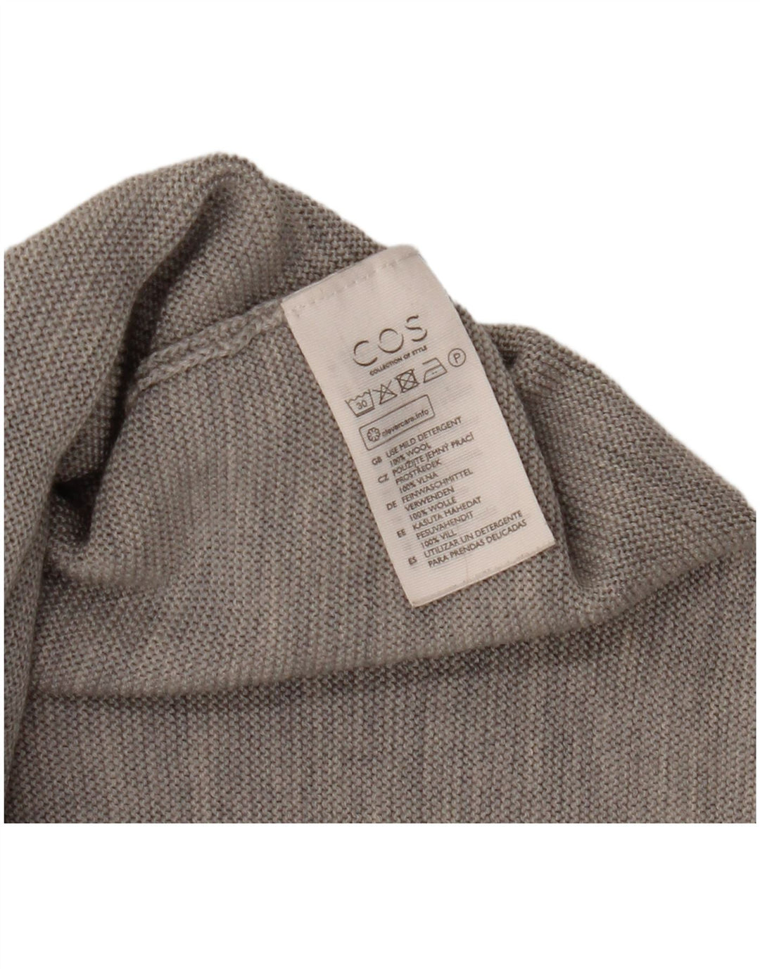 COS Dame 3/4-ærmet Crop Boat Neck sweater UK 10 Small Grey Uld