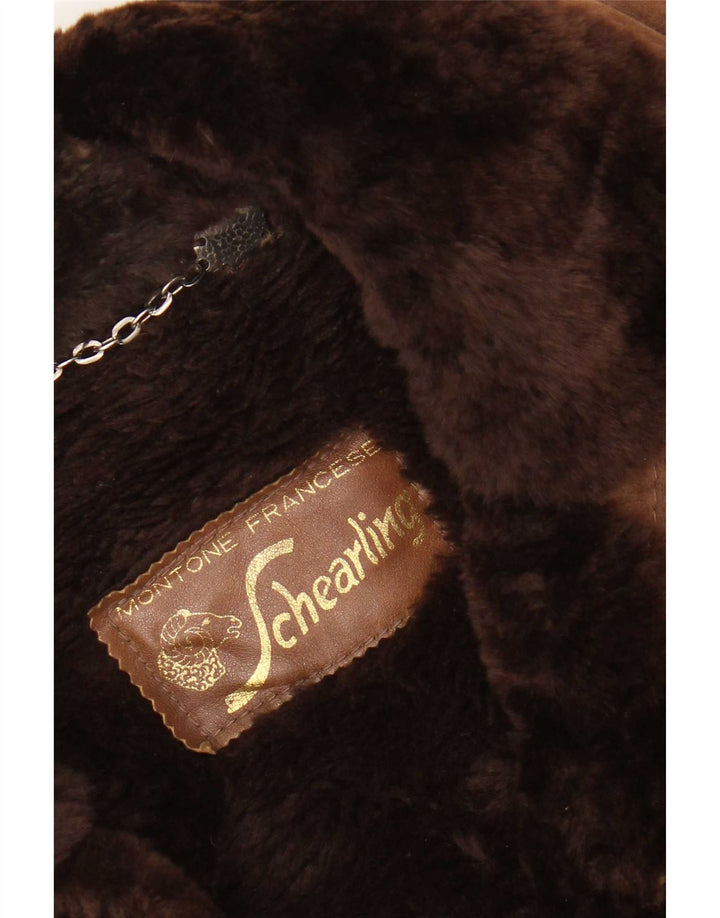 Vintage Dame Dobbeltradet Shearling Coat UK 10 Small Brown