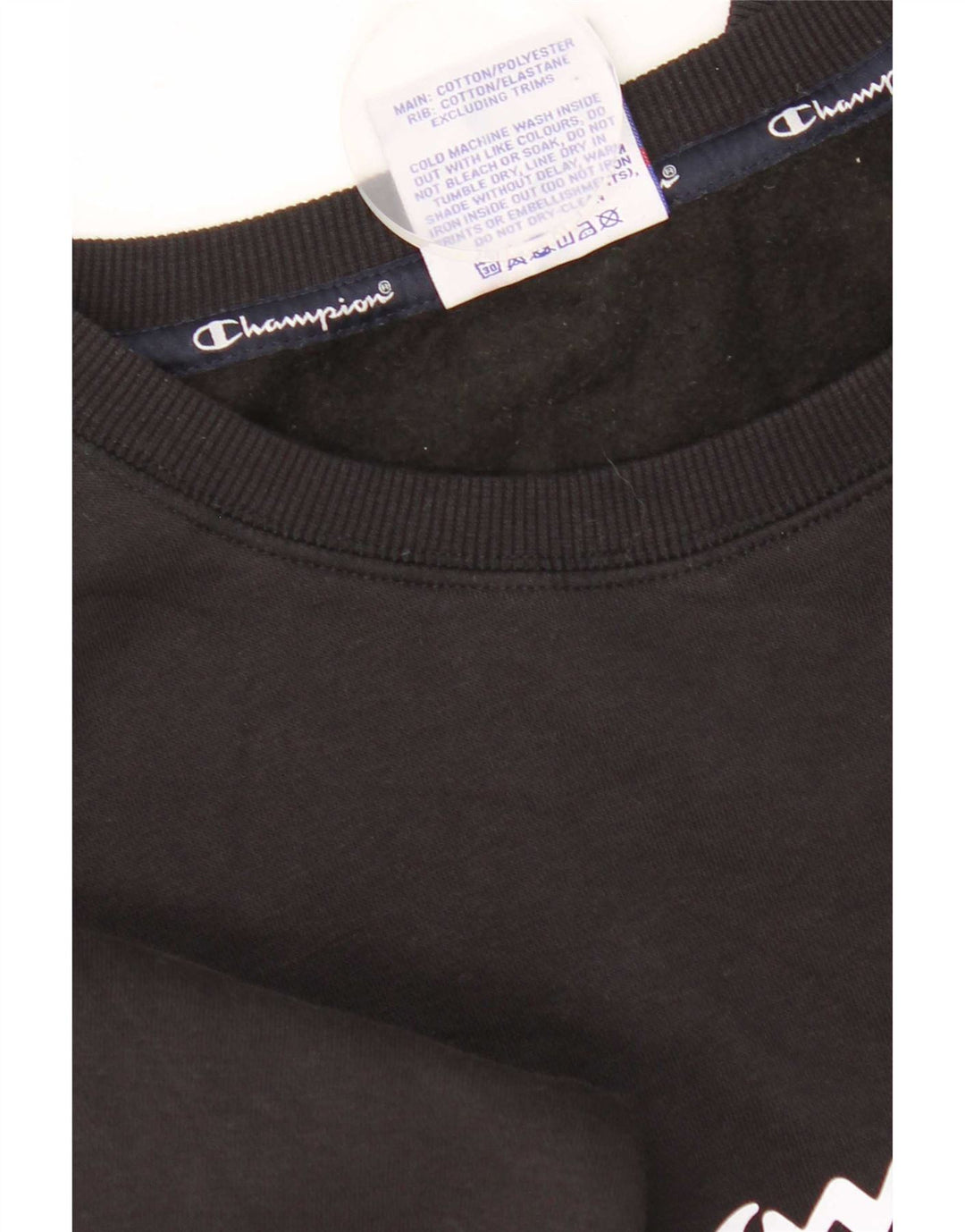 Champion Dame Grafisk Sweatshirt Jumper UK 12 Medium Sort Bomuld