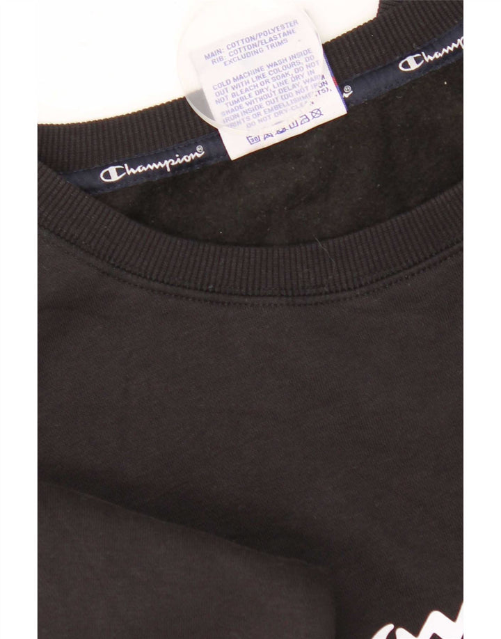 Champion Dame Grafisk Sweatshirt Jumper UK 12 Medium Sort Bomuld