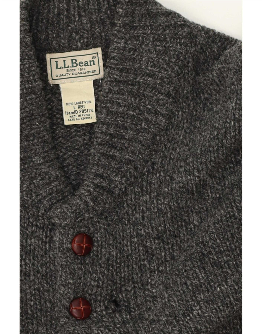 L.L.Bean Herre Button Neck Sweater Sweater Large Grå Flecked Lammeuld