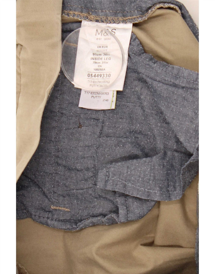 Marks & Spencer Herre Regular Fit Suit Bukser W36 L31 Beige Bomuld