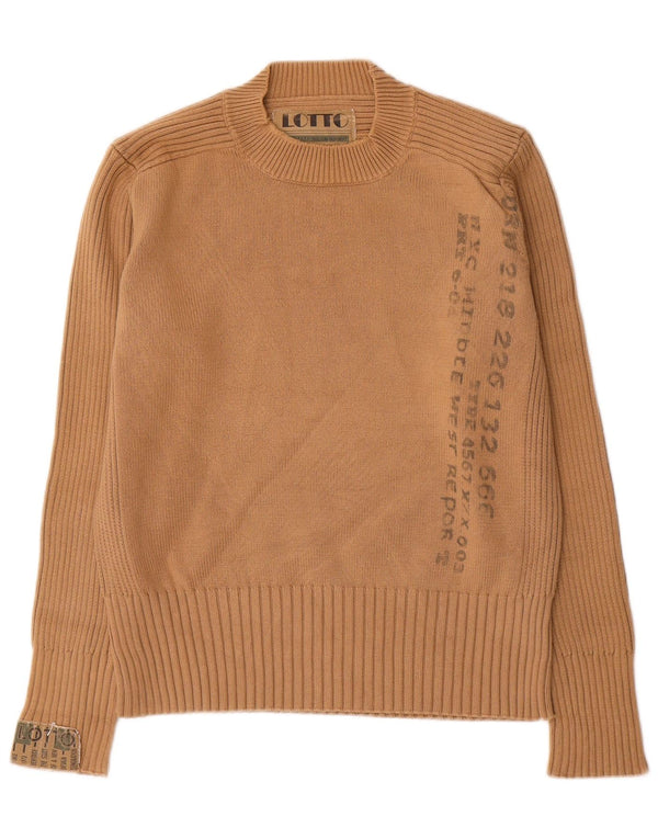 Lotto Mens Graphic Crew Neck Jumper Sweater Large Beige Cotton