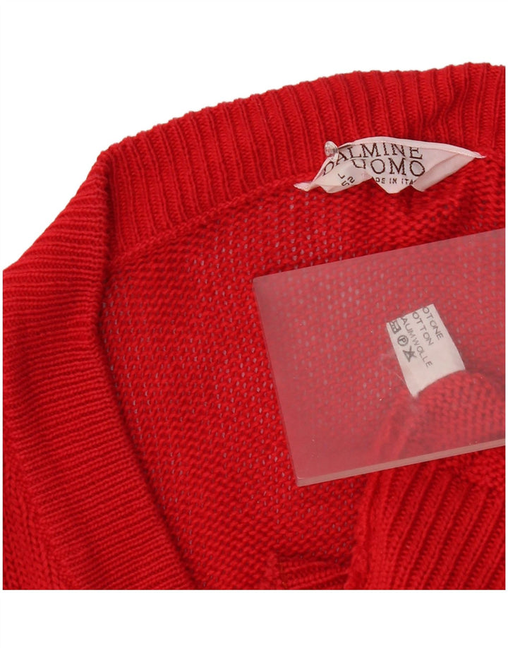 DALMINE Herre Loose Fit V-hals sweater Stor rød bomuld