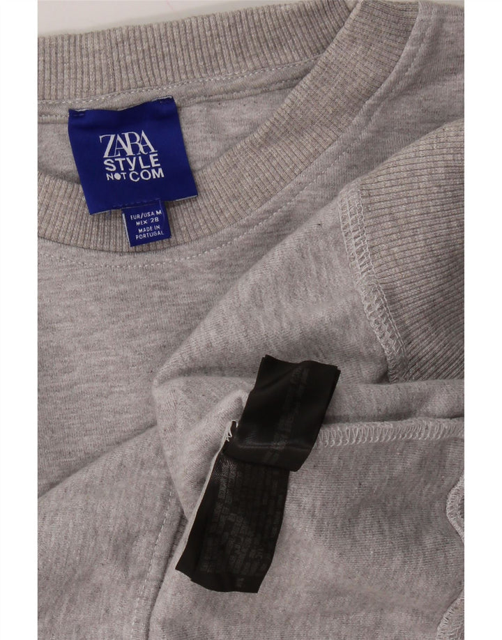 ZARA Dame Oversized grafisk sweatshirt Jumper UK 14 Medium Grey Flecked