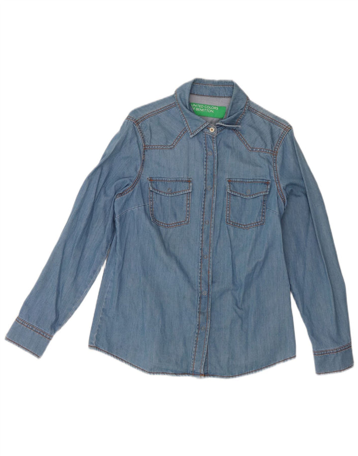 BENETTON Womens Denim Shirt UK 14 Medium Blue Cotton