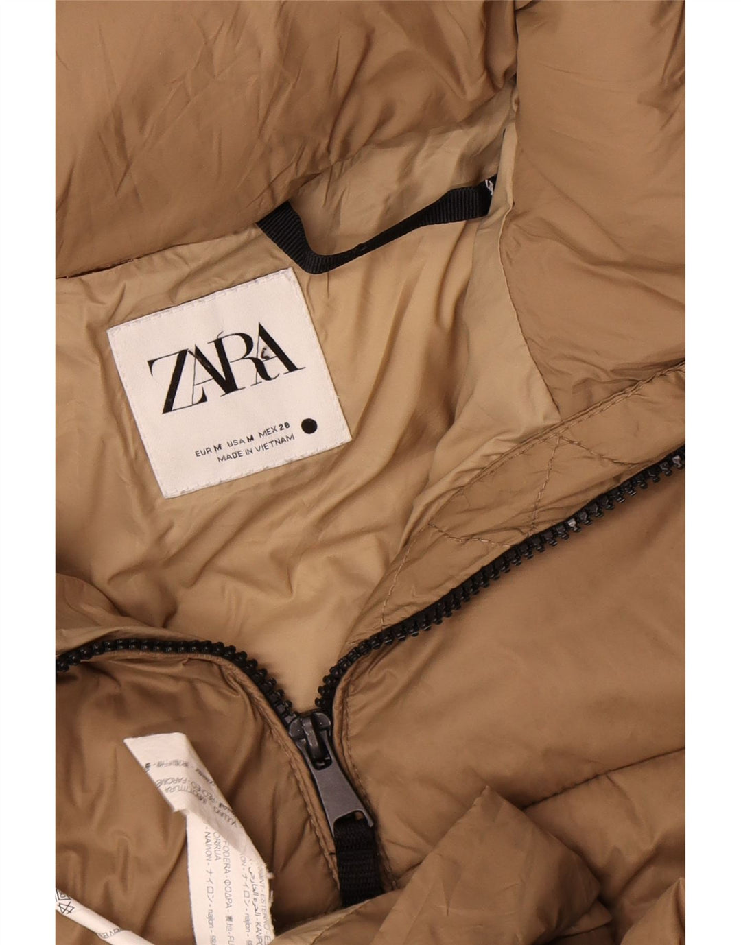 Zara Dame Hætte Oversized Polstret Jakke UK 14 Medium Beige Nylon