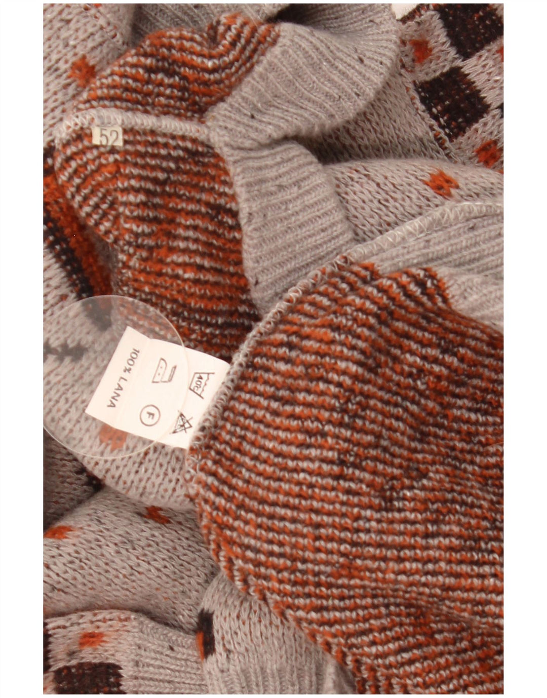 Vintage mænd med rund hals sweater IT 52 Stor grå geometrisk uld