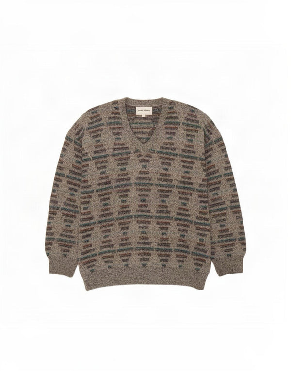 Vintage Mens V-Neck Jumper Sweater IT 56 XL Grey Geometric