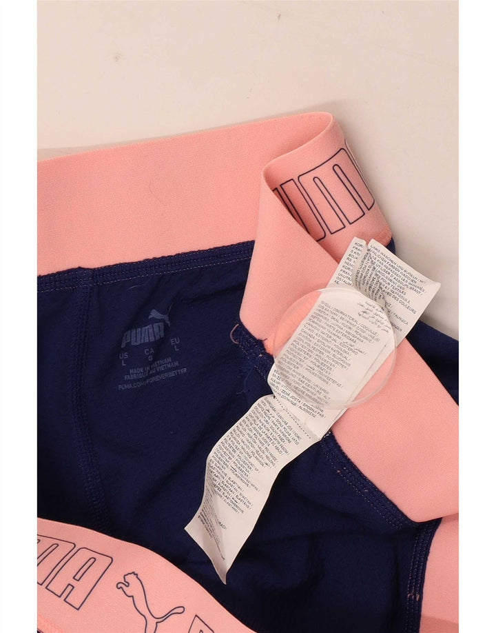 Puma grafiske sportsshorts til kvinder store blå farveblok polyester