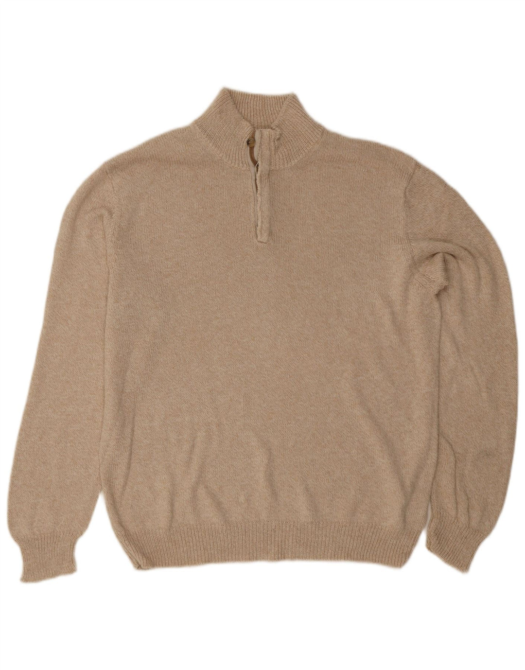 Massimo Dutti Herre Button Neck Jumper Sweater Stor Beige Bomuld