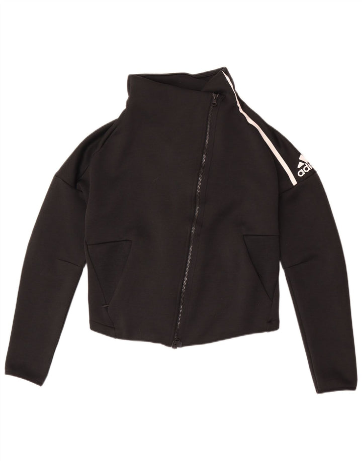 Adidas Womens Crop træningsdragt topjakke UK 8/10 Small Black Polyester
