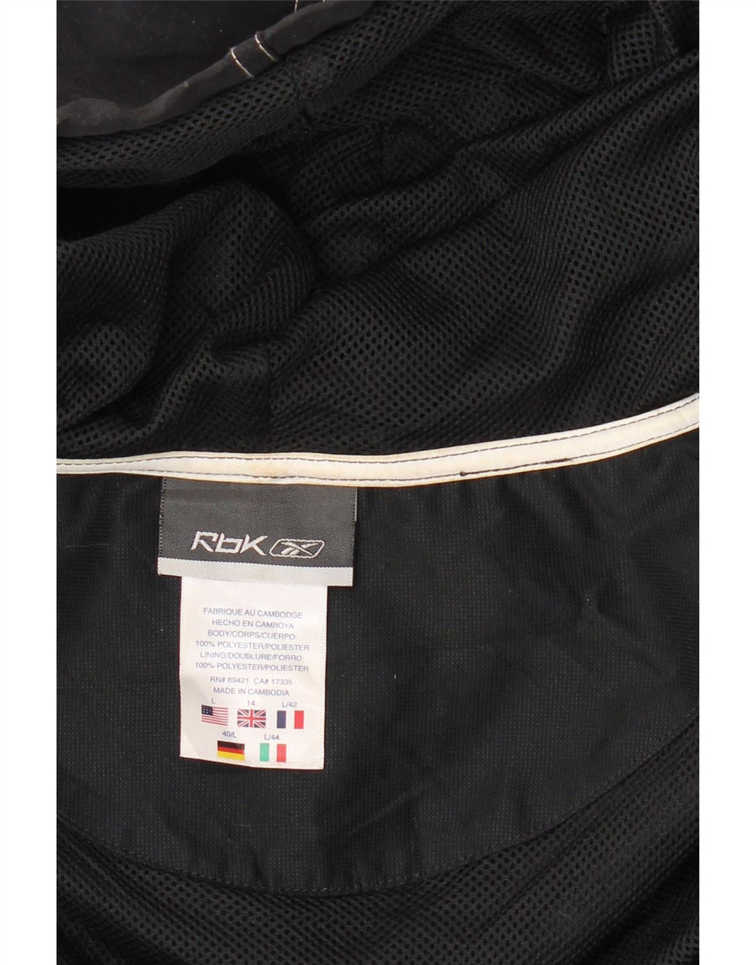 REEBOK Regnjakke med hætte til kvinder UK 14 Stor sort polyester