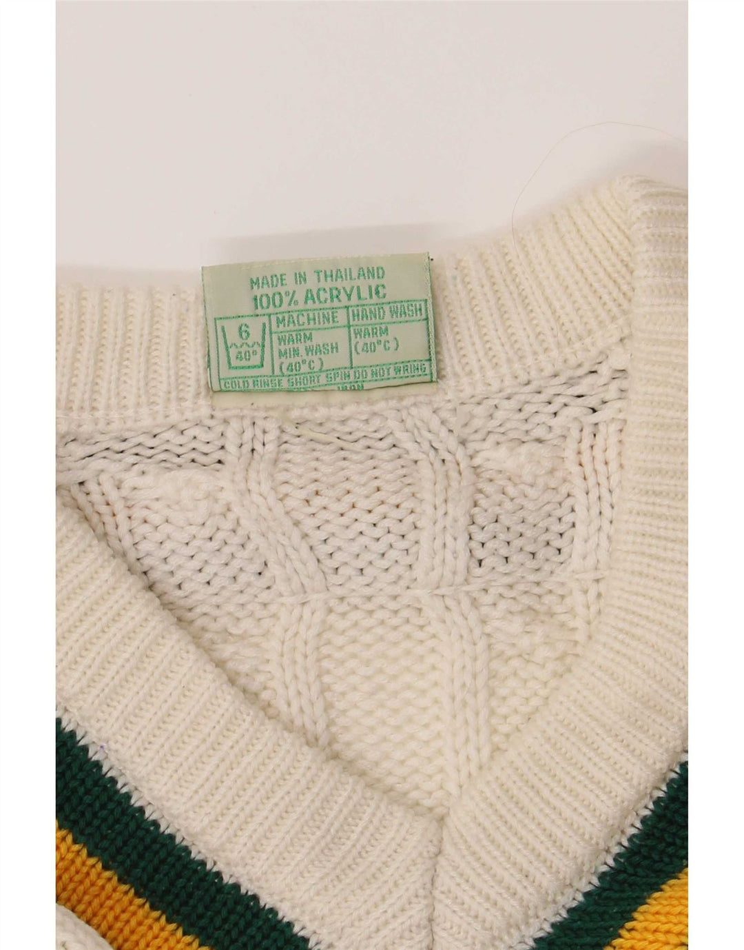 Vintage herre V-hals sweater mellem hvid stribet akryl