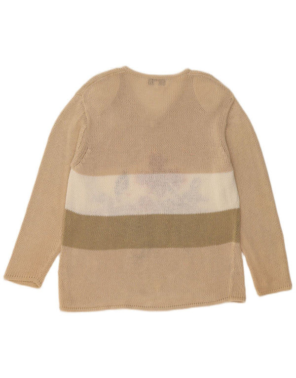 VINTAGE Dame Oversized V-hals sweater UK 14 Medium Beige Floral