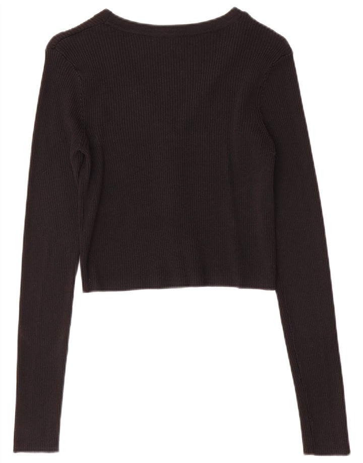 Zara Dame Langærmet Cardigan Top UK 8 Lille Sort Polyamid