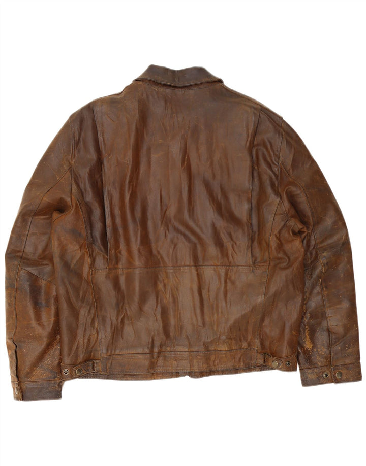 Vintage herre læderjakke IT 54 2XL brunt læder