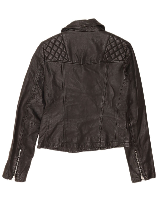 All Saints Dame Crop Læder Biker Jacket UK 8 Lille Sort