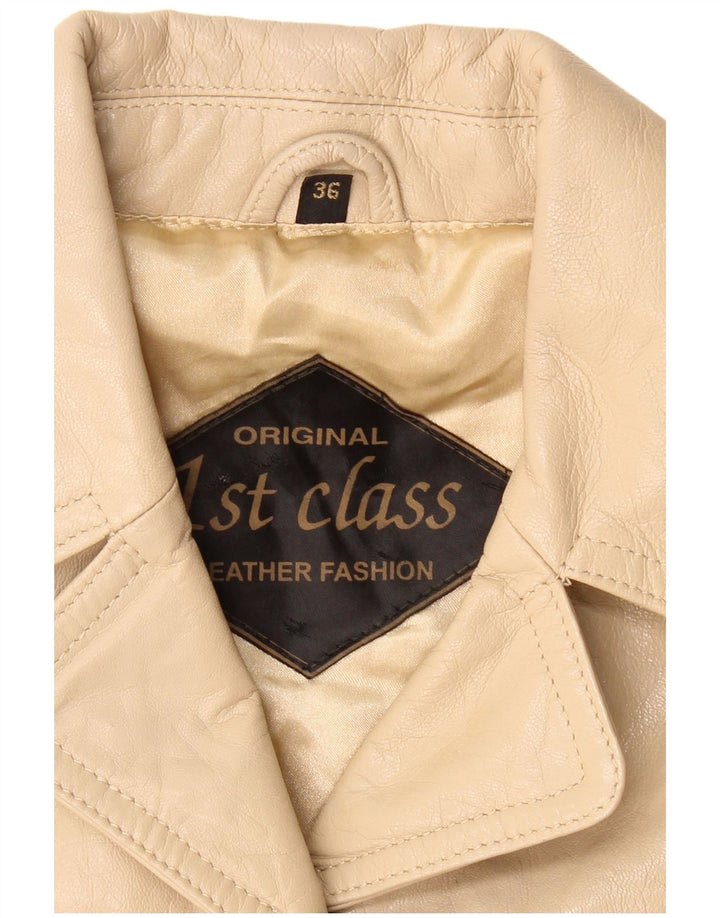 VINTAGE Dame 4-knaps læder blazerjakke IT 36 XS beige læder