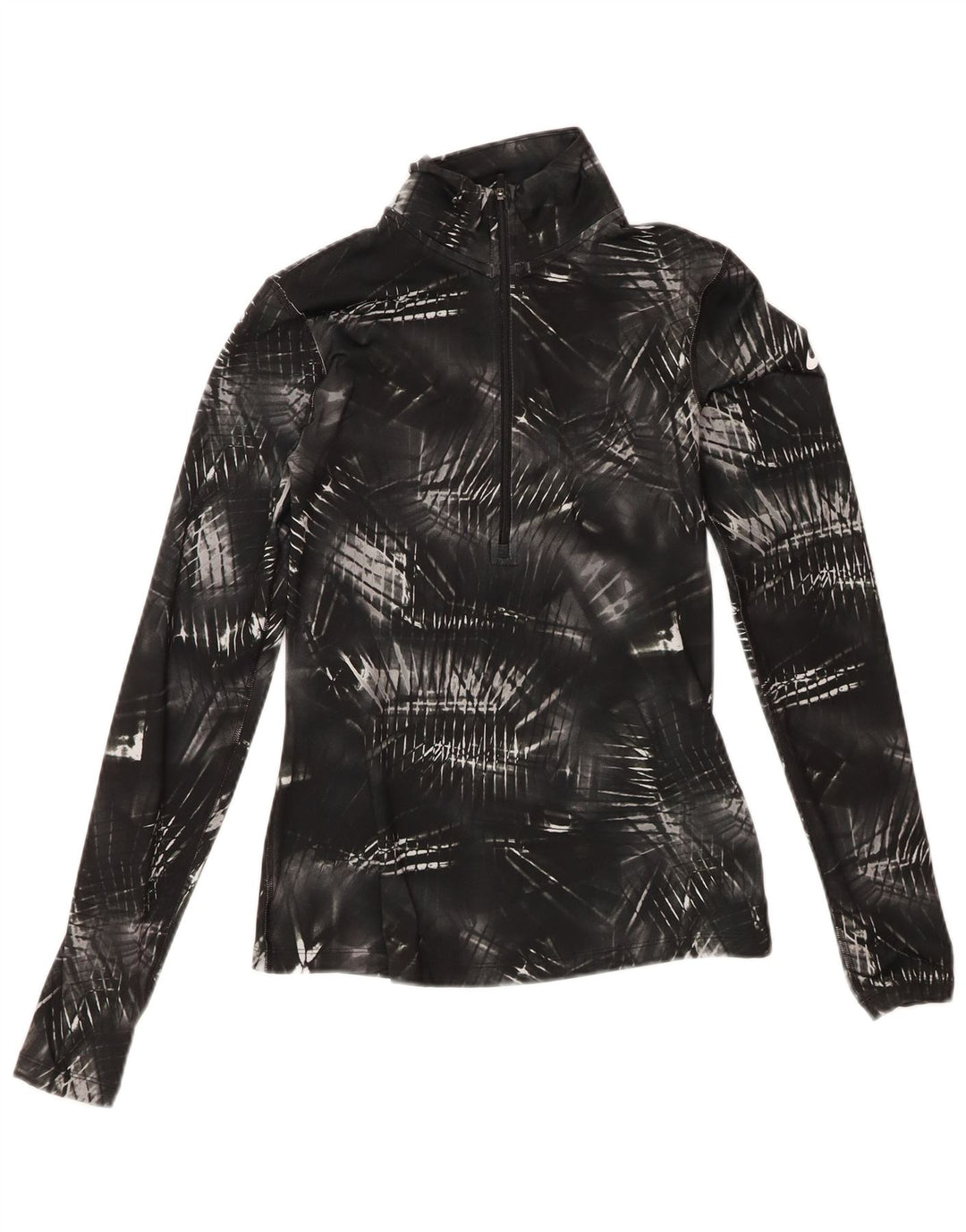 NIKE Womens Dri Fit Pullover Tracksuit Top UK 8 Small Black Geometric