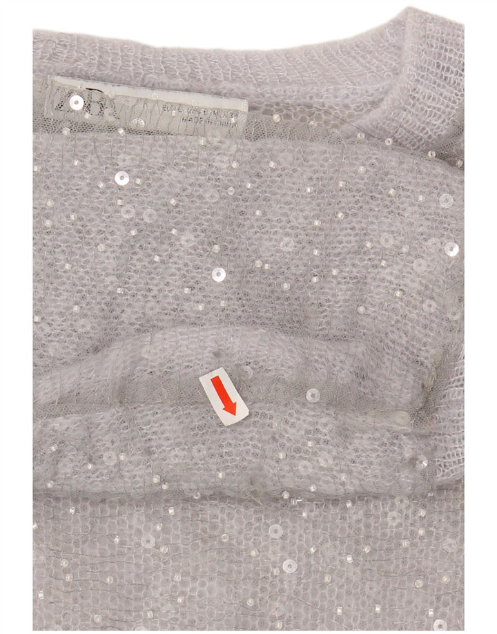 ZARA Womens Crop Boat Neck Jumper Sweater UK 16 Large Grey Polyester