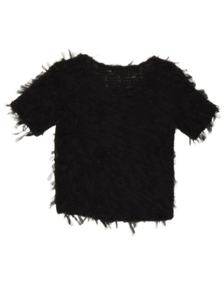 Zara Womens Crop See Through Bluse Top UK 8 Small Black