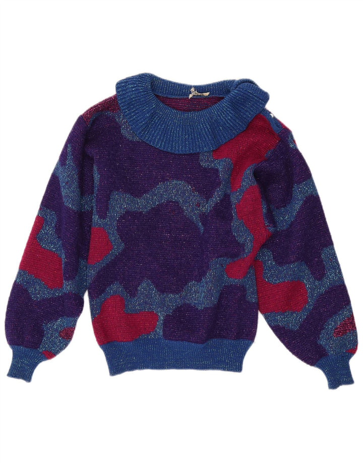 VINTAGE Dame Rullehalstrøje DK 10 Lille Flerfarvet