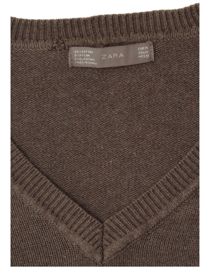Zara Dame V-hals sweater UK 14 Medium Brun
