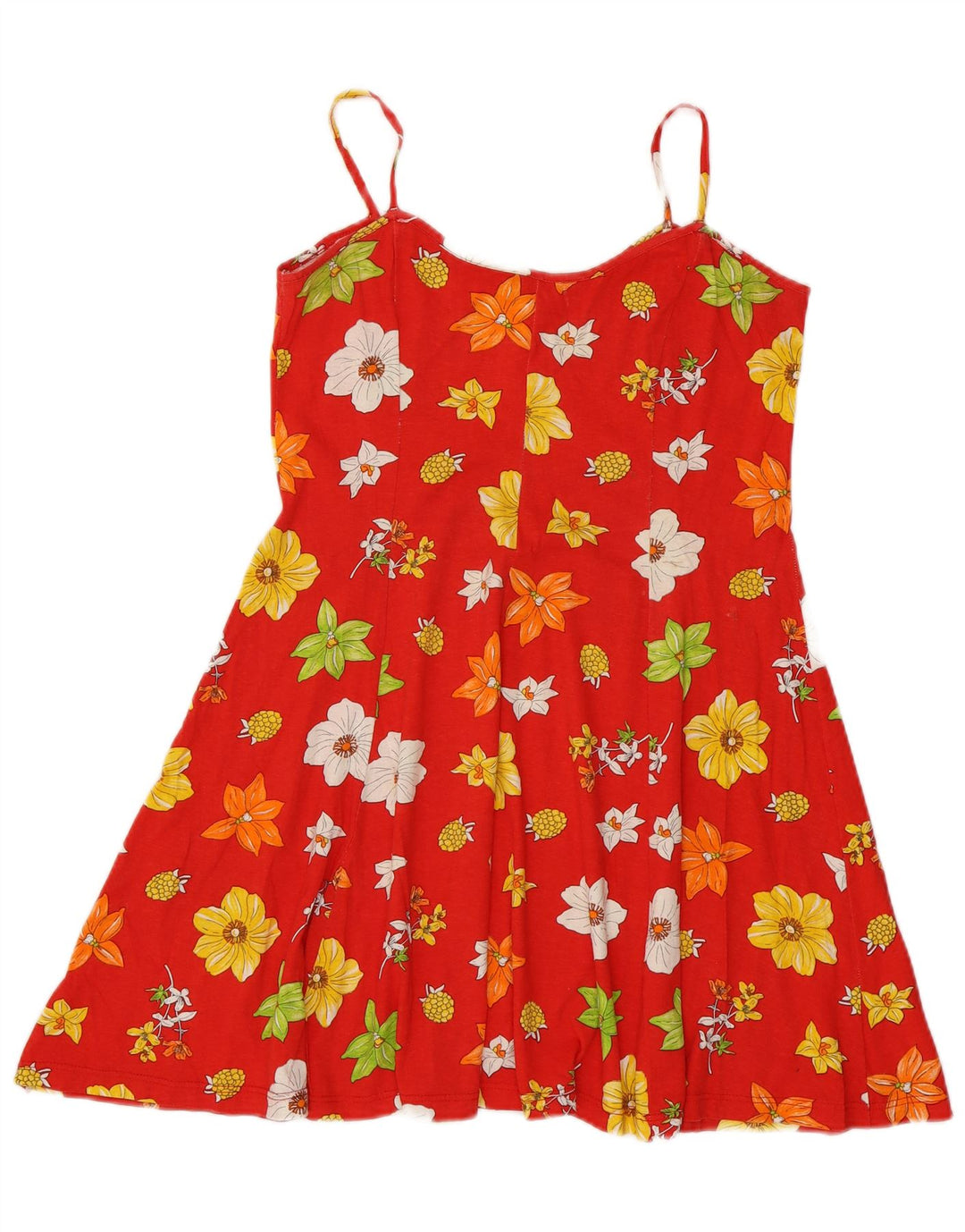 Vintage solkjole til kvinder UK 12 Medium rød blomstret bomuld