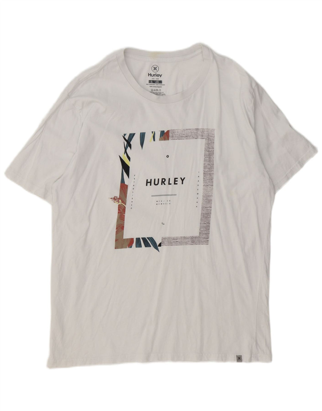 Hurley Herre Grafisk T-Shirt Top Stor Hvid Bomuld
