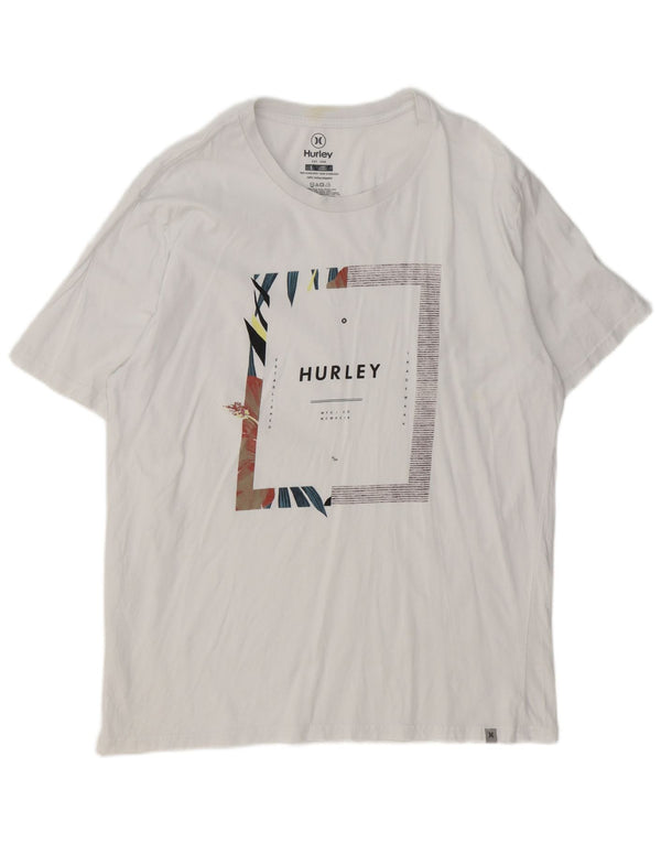 Hurley Herre Grafisk T-Shirt Top Stor Hvid Bomuld