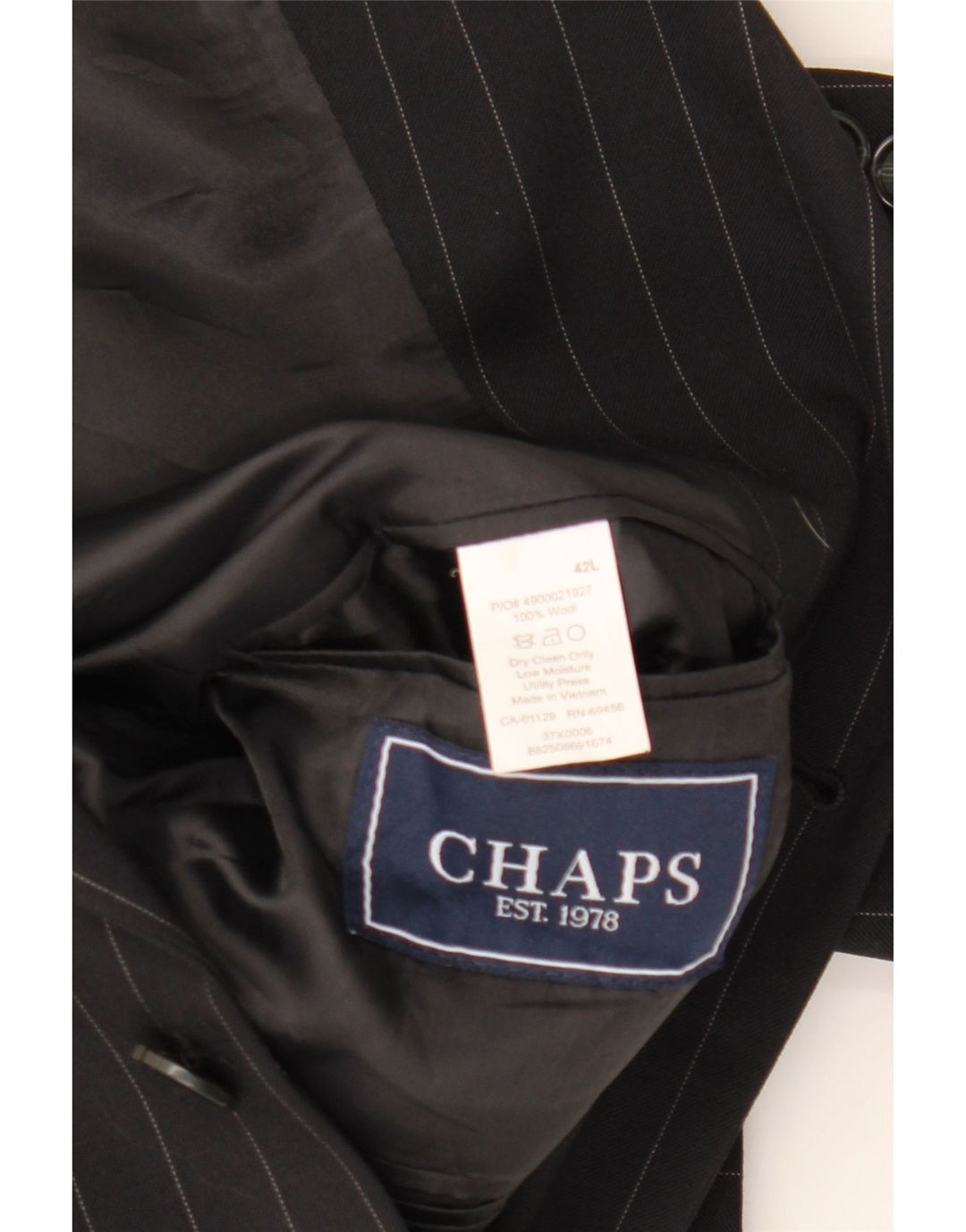 CHAPS Herre 3-knaps blazerjakke UK 42 XL Sort nålestribet uld