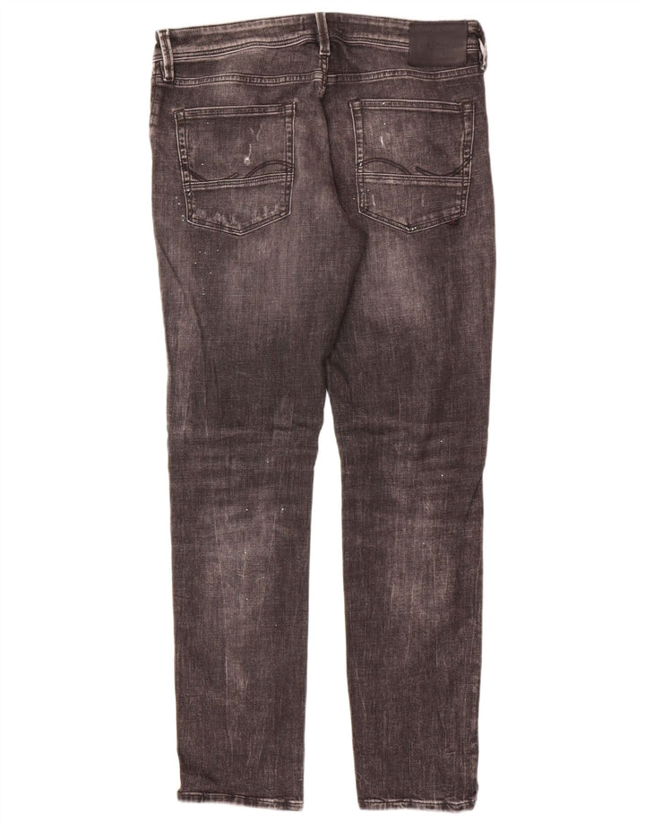 JACK & JONES Mens Distressed Slim Jeans W33 L34 Black Cotton