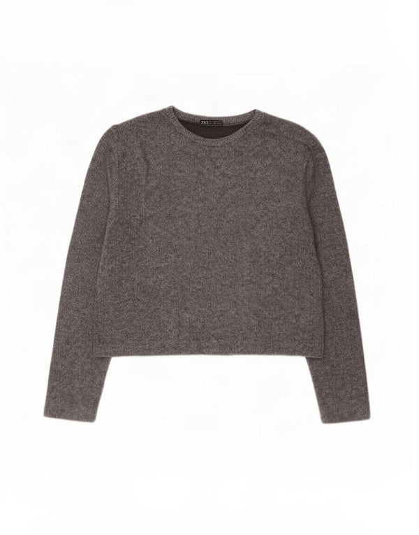 Zara Womens Crop Boat Neck Jumper Sweater UK 16 Large Grey Cotton