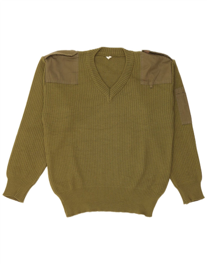 Vintage Herre militær V-hals sweater Medium Khaki