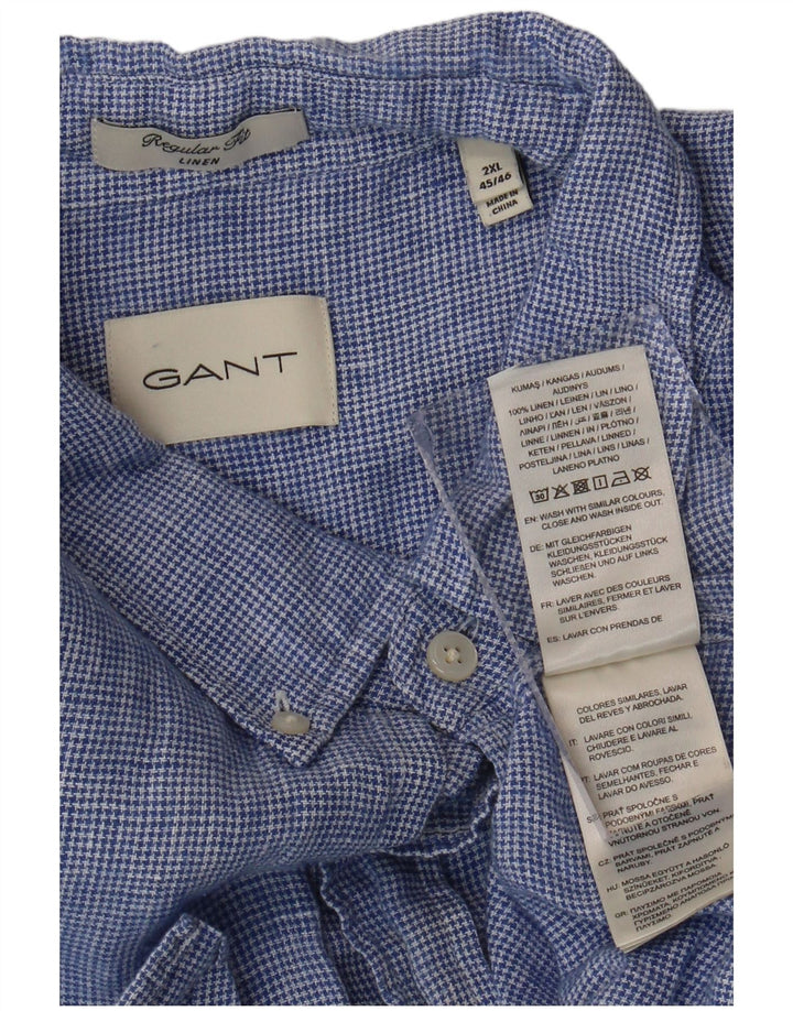 GANT Herre Regular Fit Kortærmet Skjorte Størrelse 45/46 2XL Blå Houndstooth