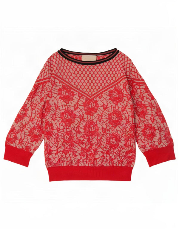 Chiara Bertani Dame Boat Neck Jumper Sweater UK 10 Small Red Floral