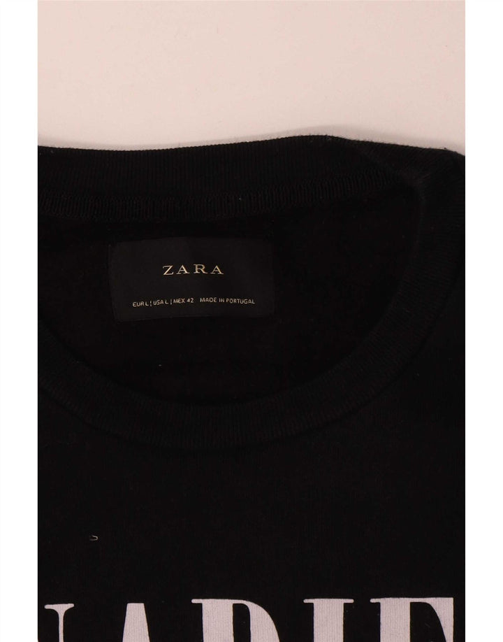 Zara Herre Grafisk Sweatshirt Jumper Stor Sort Bomuld