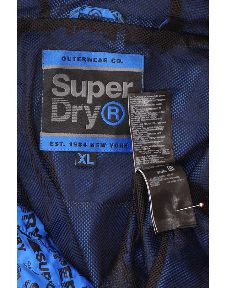 Superdry Grafisk regnjakke med hætte til mænd UK 42 XL blå polyester