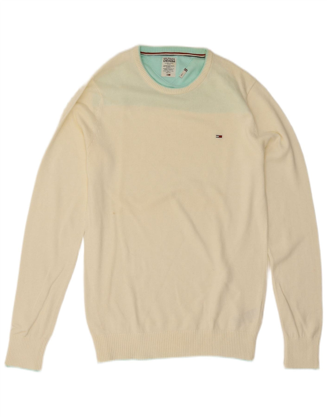 Tommy Hilfiger Herre sweater med rund hals, lille off-hvid bomuld