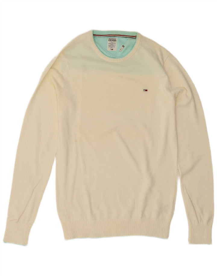 Tommy Hilfiger Herre sweater med rund hals, lille off-hvid bomuld
