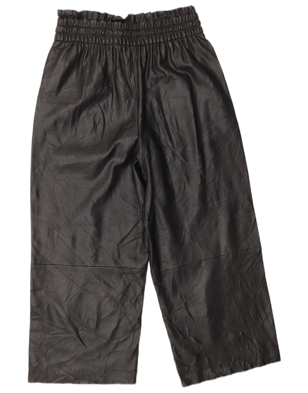 ZARA Womens Crop Wide Leg imiteret læderbukser XS W25 L20 Sort