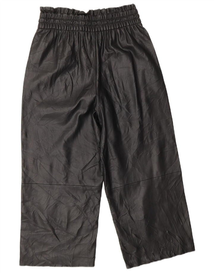 ZARA Womens Crop Wide Leg imiteret læderbukser XS W25 L20 Sort