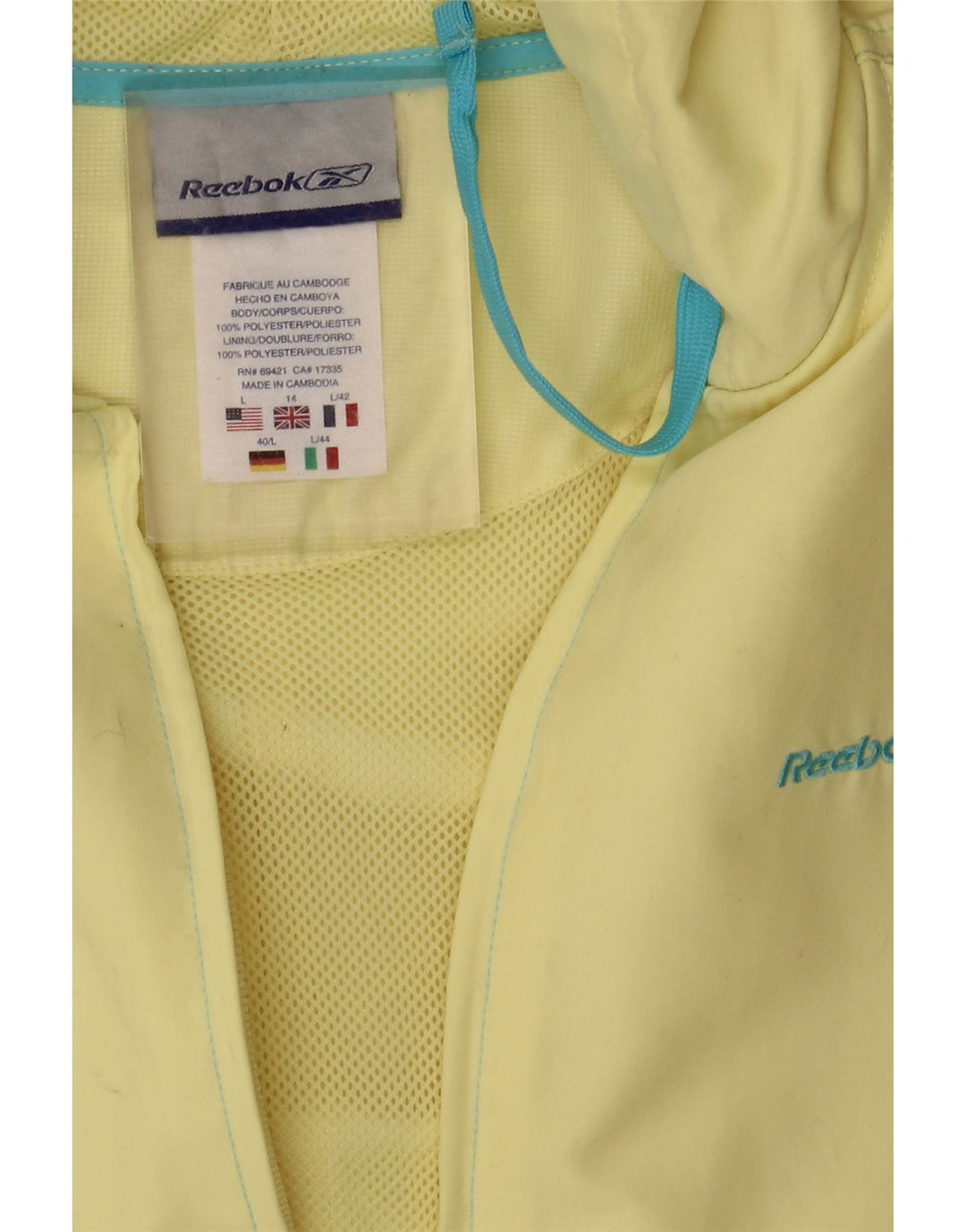 Reebok Regnjakke med hætte til kvinder UK 14 Stor gul polyester