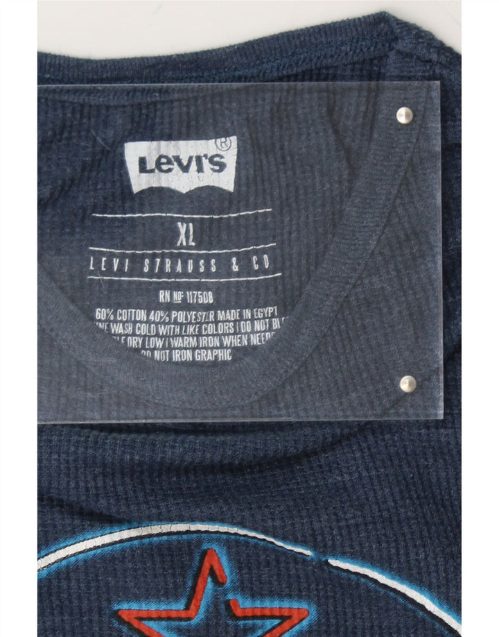 LEVI'S Mens Graphic Top Long Sleeve XL Navy Blue Cotton Vintage Levi's and Second-Hand Levi's from Messina Hembry 