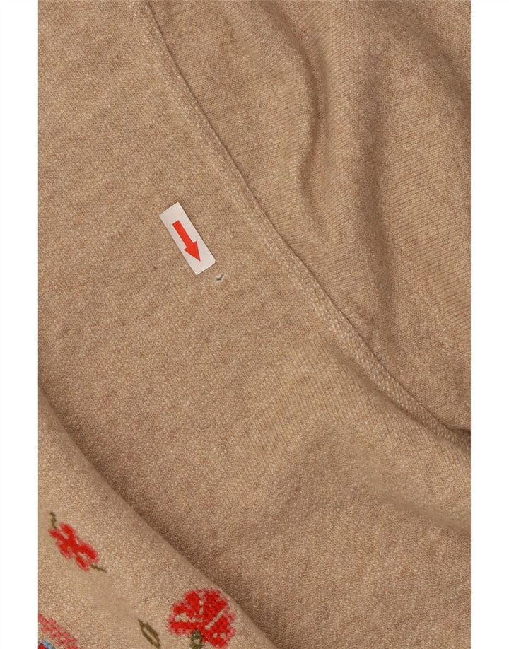 Stefanel Dame Grafisk Oversized Sweatshirt Jumper UK 16 Stor Beige Uld